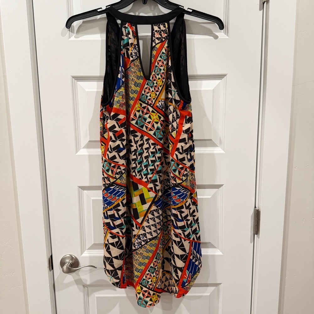 ASTR Multicolor Geometric Print Mini Dress Halter Neck High Low Hem sz M - Picture 10 of 11